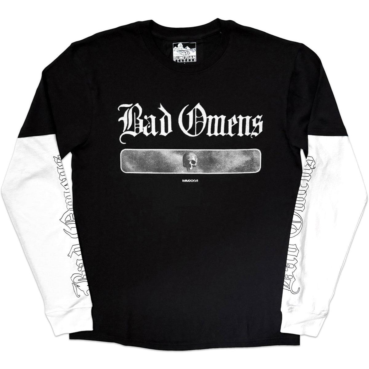 Bad Omens Unisex 2 In 1 Layered Long Sleeve T-Shirt: Skull (Black & White) (Sleeve Print)
