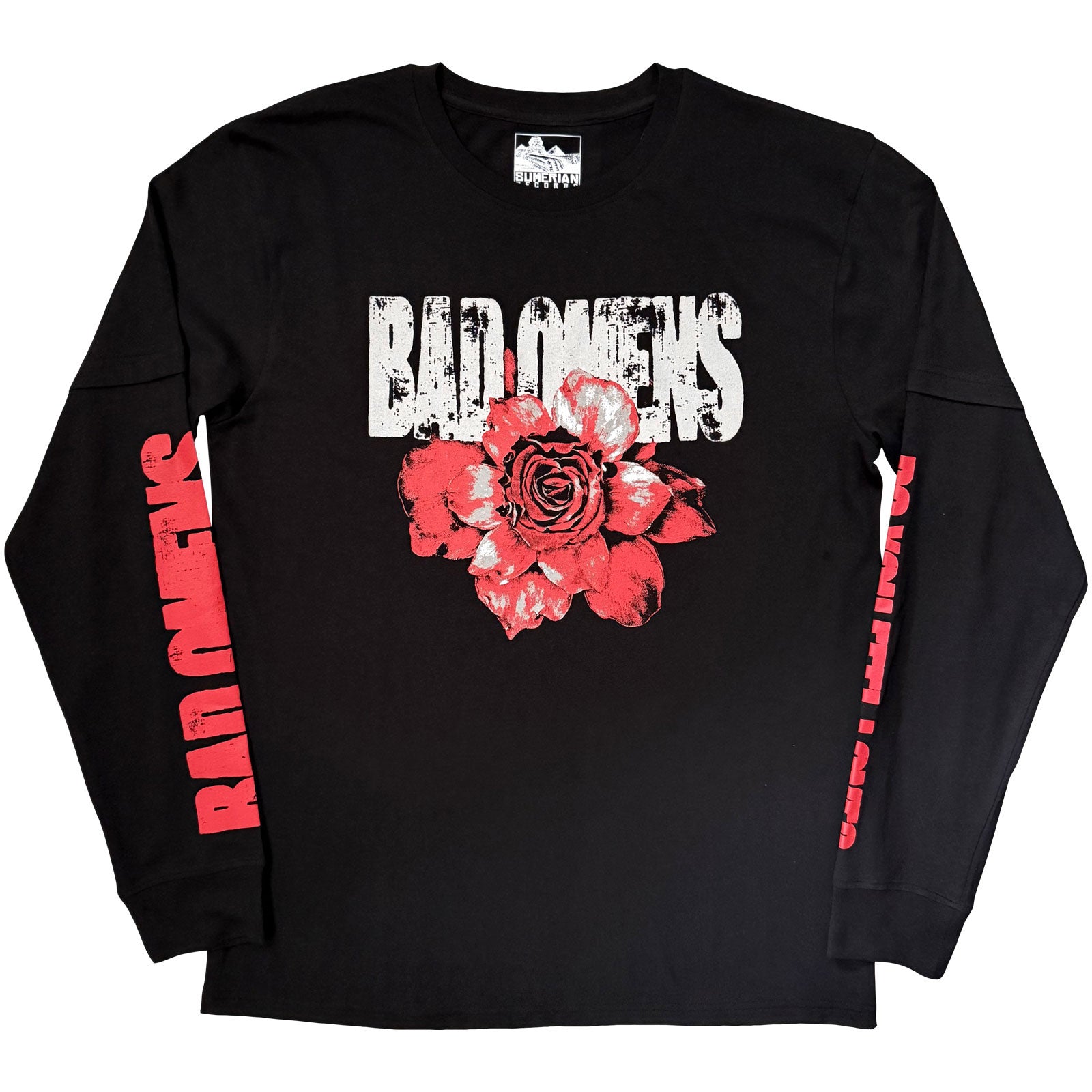 Bad Omens Unisex 2 In 1 Layered Long Sleeve T-Shirt: Do You Feel Love? (Black) (Sleeve Print)