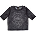 Bad Omens Ladies Mesh Crop Top: Moth Skull (Charcoal Grey)