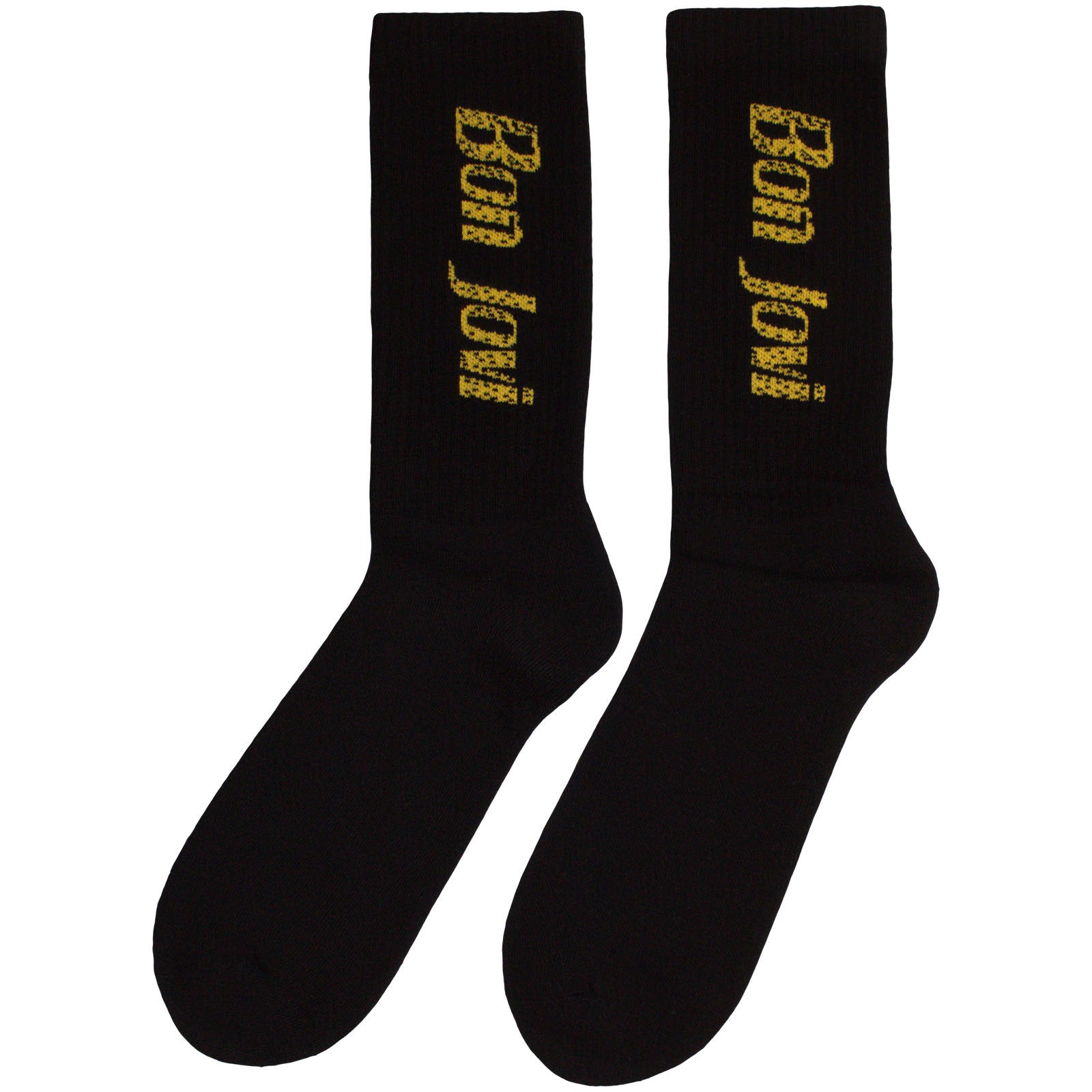 Bon Jovi Unisex Terry Socks: Yellow Logo (Black) (UK Size 7 - 11)