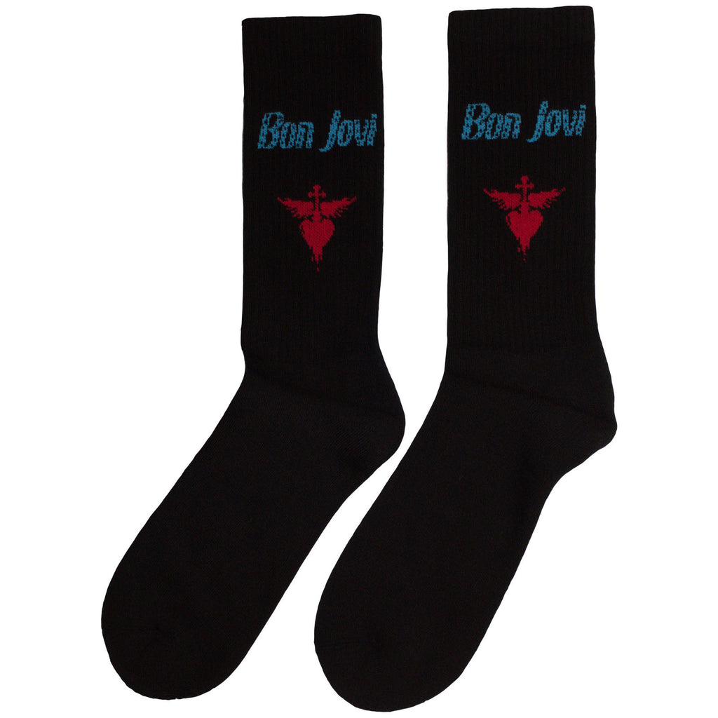 Bon Jovi Unisex Terry Socks: Dagger Heart Blue Logo (Black) (UK Size 7 - 11)