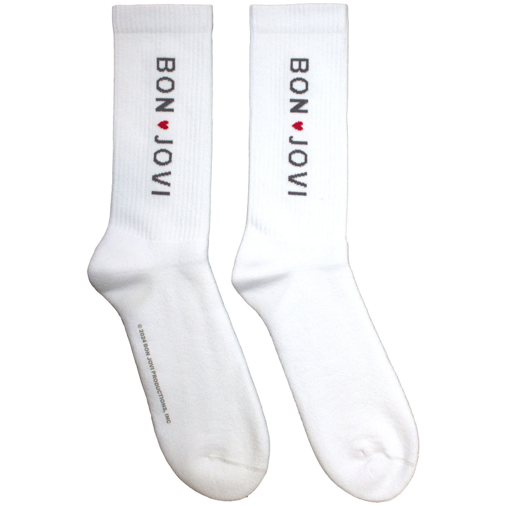 Bon Jovi Unisex Terry Socks: Heart (White) (UK Size 7 - 11)