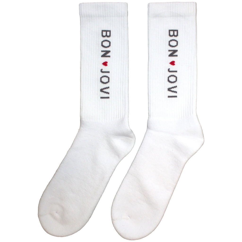 Bon Jovi Unisex Terry Socks: Heart (White) (UK Size 7 - 11)