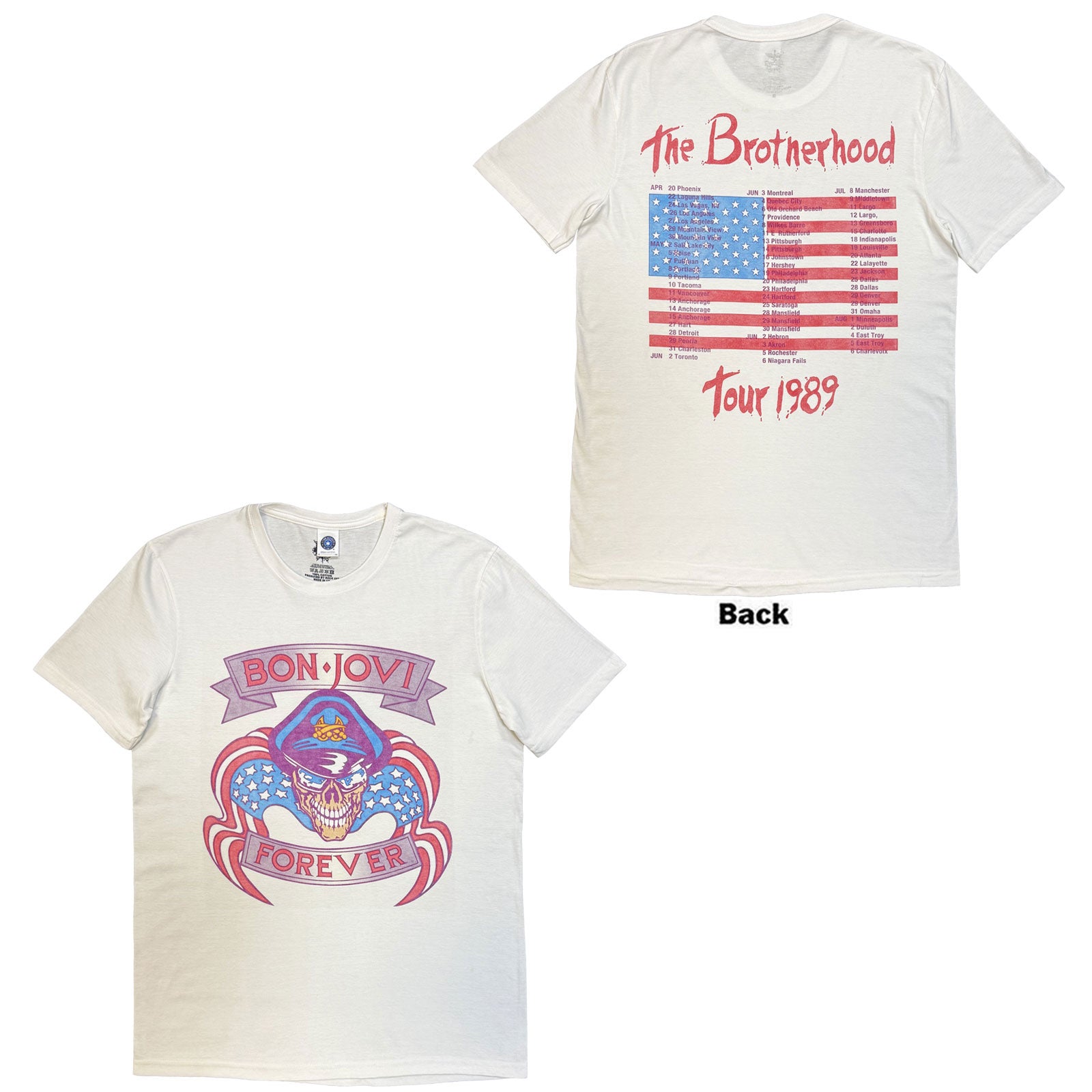 Bon Jovi Unisex T-Shirt: The Brotherhood (White) (Back Print)