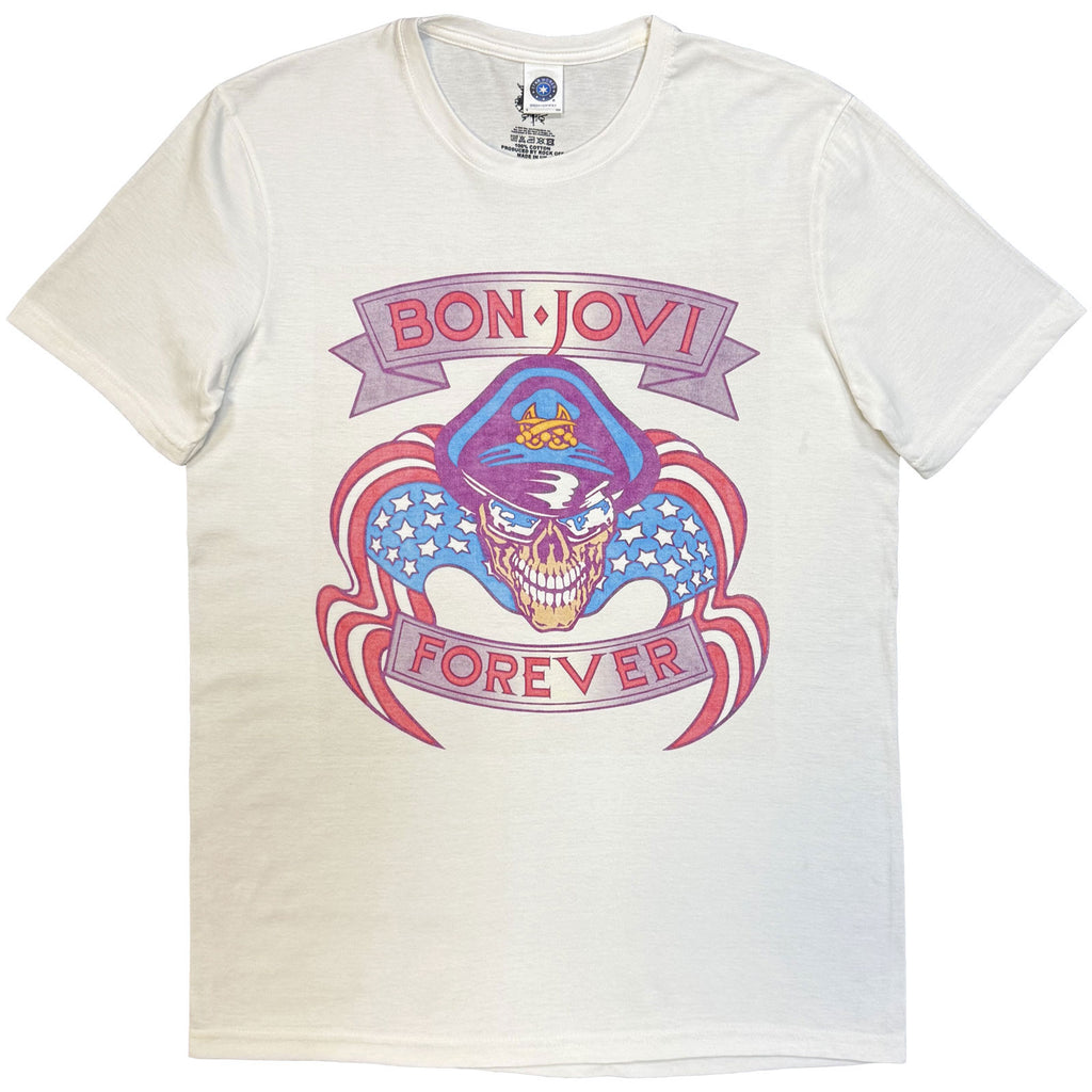 Bon Jovi Unisex T-Shirt: The Brotherhood (White) (Back Print)