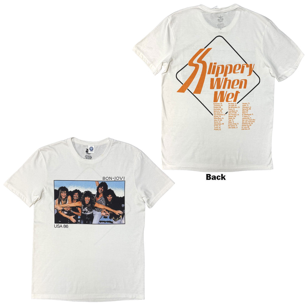 Bon Jovi Unisex T-Shirt: USA '86 (White) (Back Print)