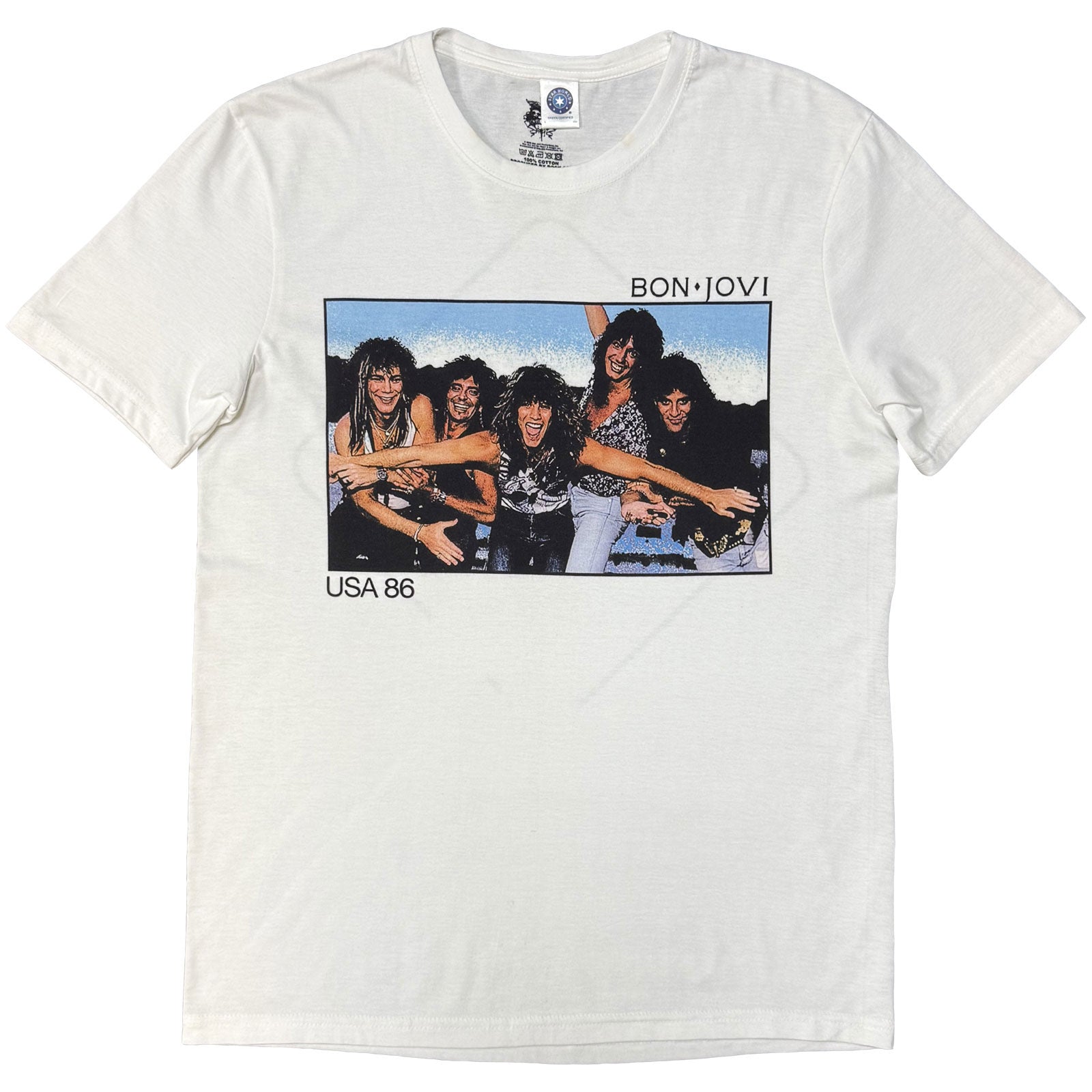Bon Jovi Unisex T-Shirt: USA '86 (White) (Back Print)
