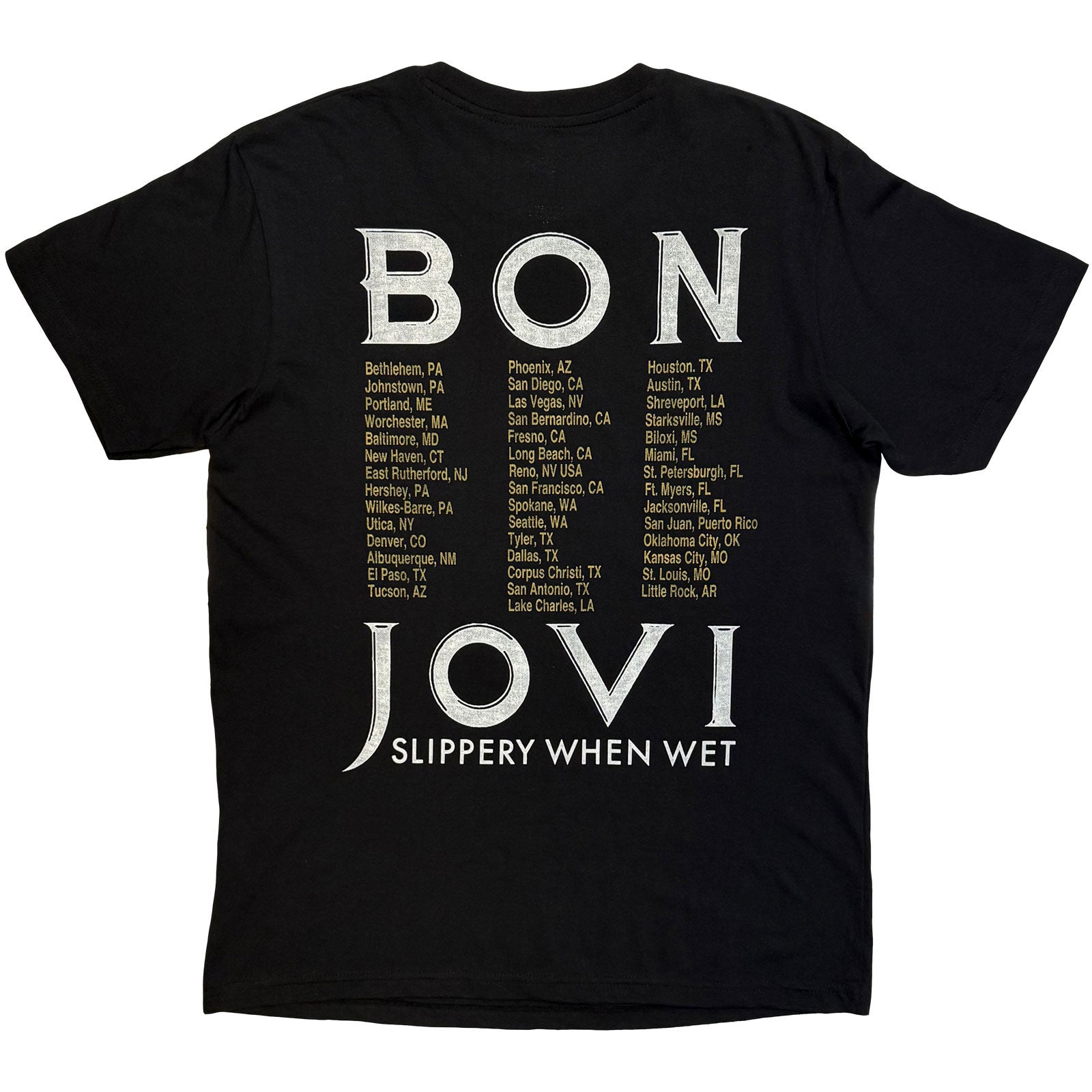 Bon Jovi Unisex T-Shirt: Tour '87 Road Sign (Black) (Back Print)