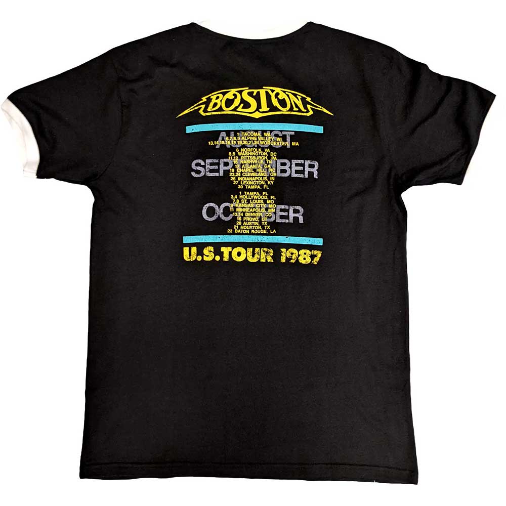 Boston Unisex Ringer T-Shirt: US Tour '87 (Black & White) (Back Print)