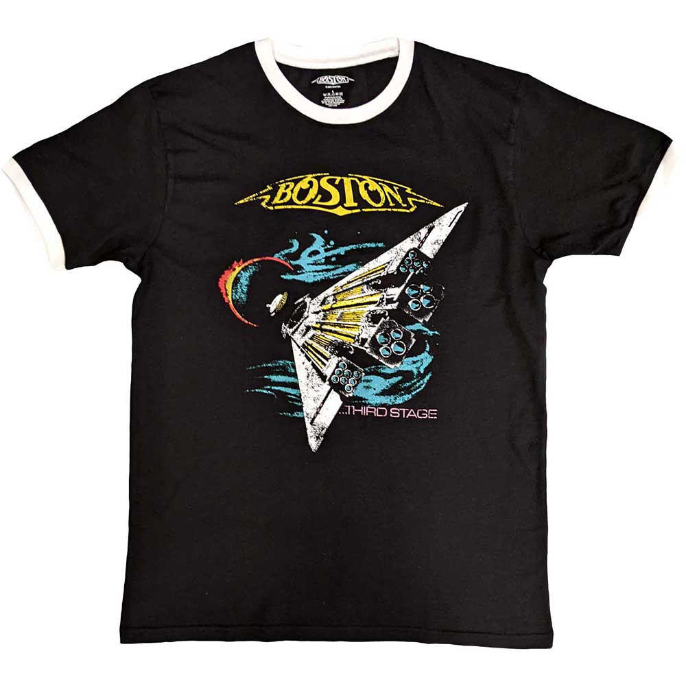Boston Unisex Ringer T-Shirt: US Tour '87 (Black & White) (Back Print)
