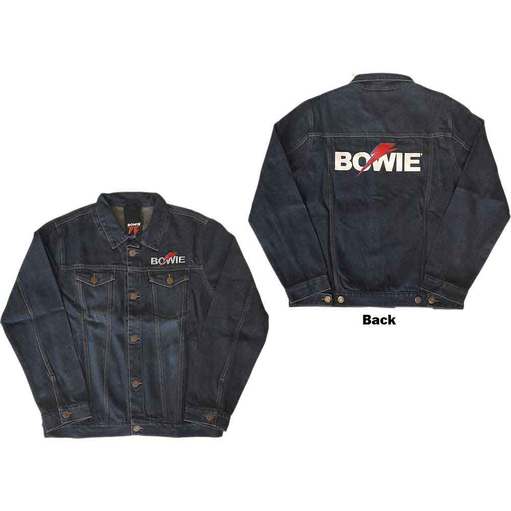 David Bowie Unisex Denim Jacket: Flash Logo (Denim Blue) (Back Print)