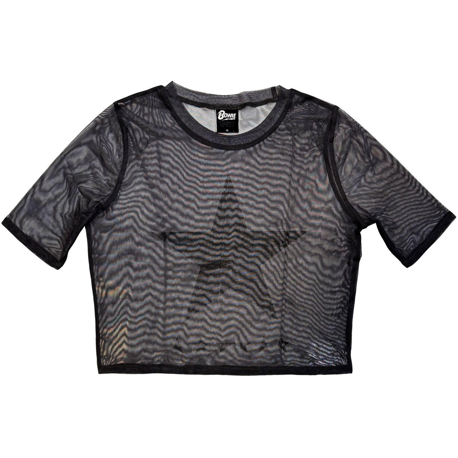 David Bowie Ladies Mesh Crop Top: Blackstar (Charcoal Grey)