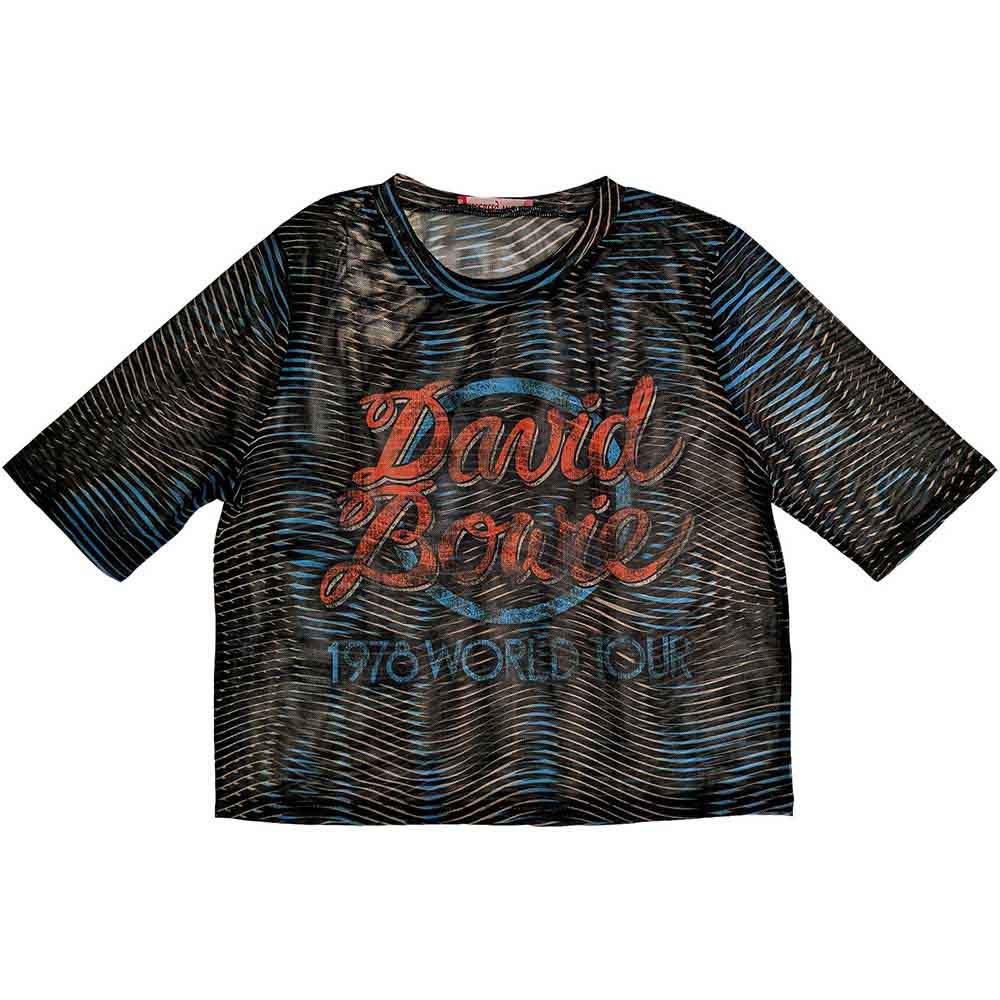 David Bowie Ladies Mesh Crop Top: 1978 World Tour (Black)