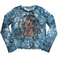 David Bowie Ladies Long Sleeve Mesh Crop Top: Live & Well (Blue)