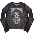 David Bowie Ladies Long Sleeve Mesh Crop Top: Ziggy v1 (Black)
