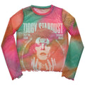 David Bowie Ladies Long Sleeve Mesh Crop Top: Ziggy v2 (Orange)