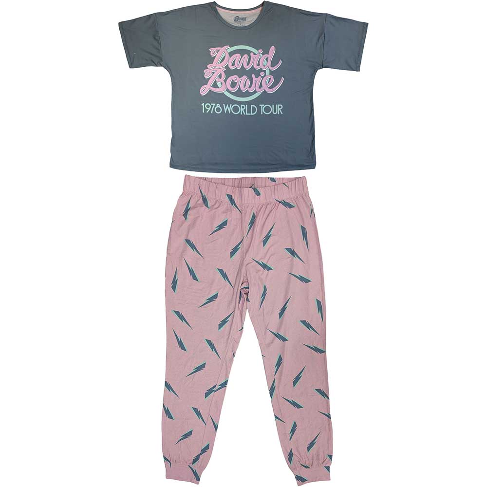 David Bowie Ladies Pyjamas: 1978 World Tour (Blue & Pink)