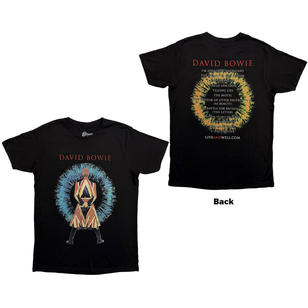 David Bowie Unisex T-Shirt: LiveandWell.com (Black) (Back Print)
