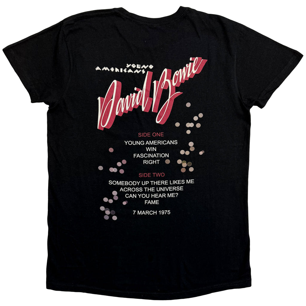 David Bowie Unisex T-Shirt: Young Americans (Black) (Back Print)