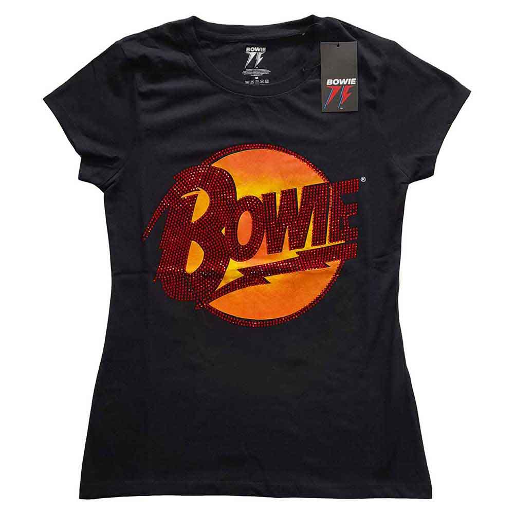 David Bowie Ladies T-Shirt: Diamond Dogs Logo (Black) (Embellished)