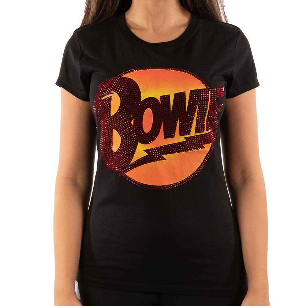 David Bowie Ladies T-Shirt: Diamond Dogs Logo (Black) (Embellished)