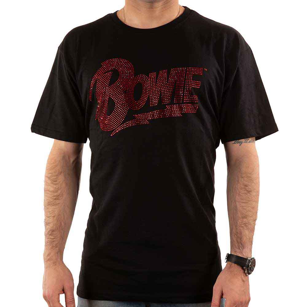 David Bowie Unisex T-Shirt: Logo (Black) (Embellished)