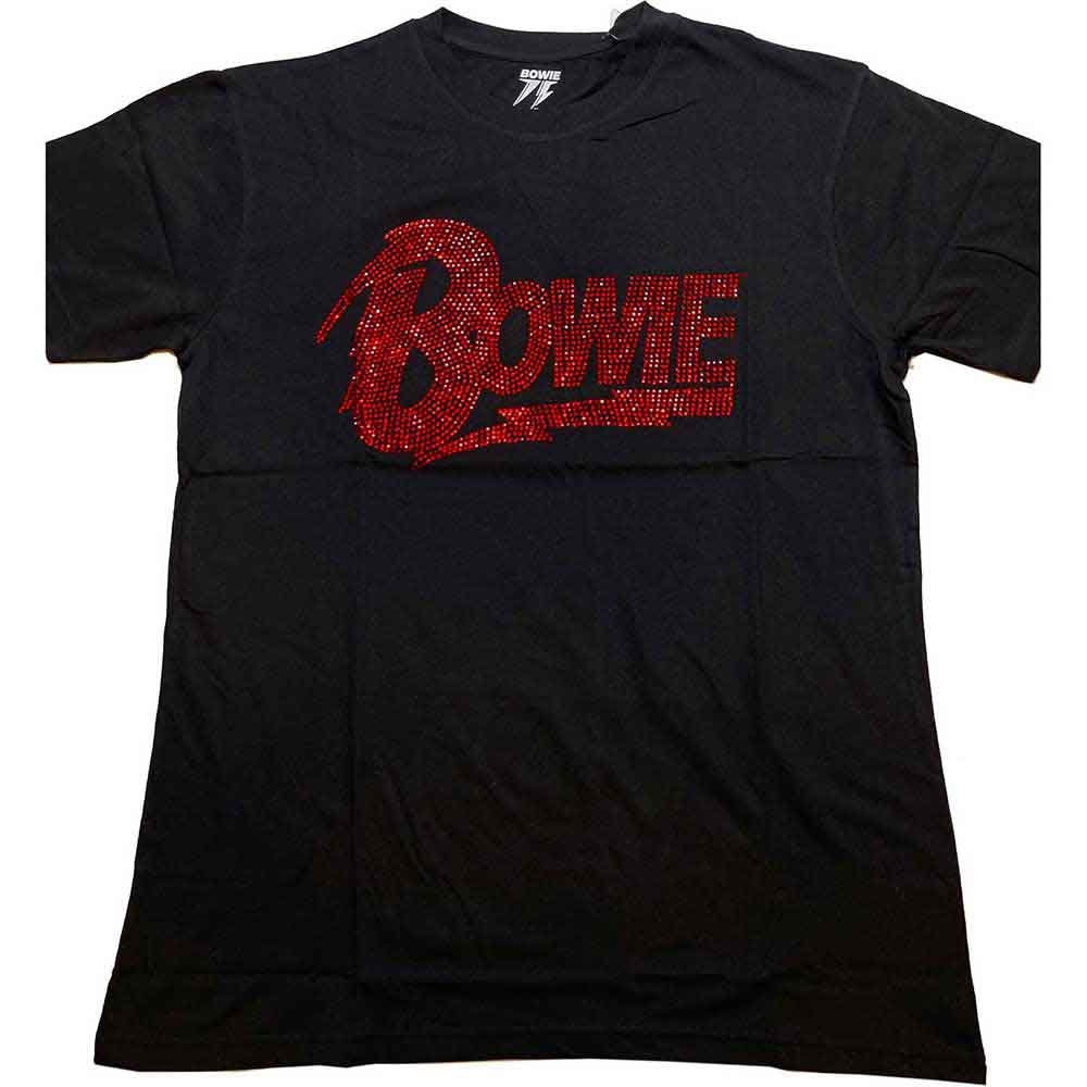 David Bowie Unisex T-Shirt: Logo (Black) (Embellished)