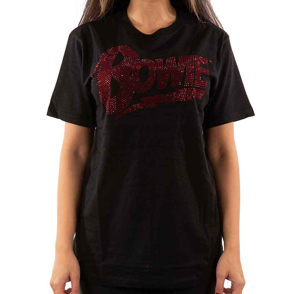 David Bowie Unisex T-Shirt: Logo (Black) (Embellished)
