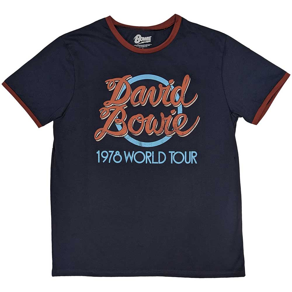 David Bowie Unisex Ringer T-Shirt: 1978 World Tour (Navy Blue)