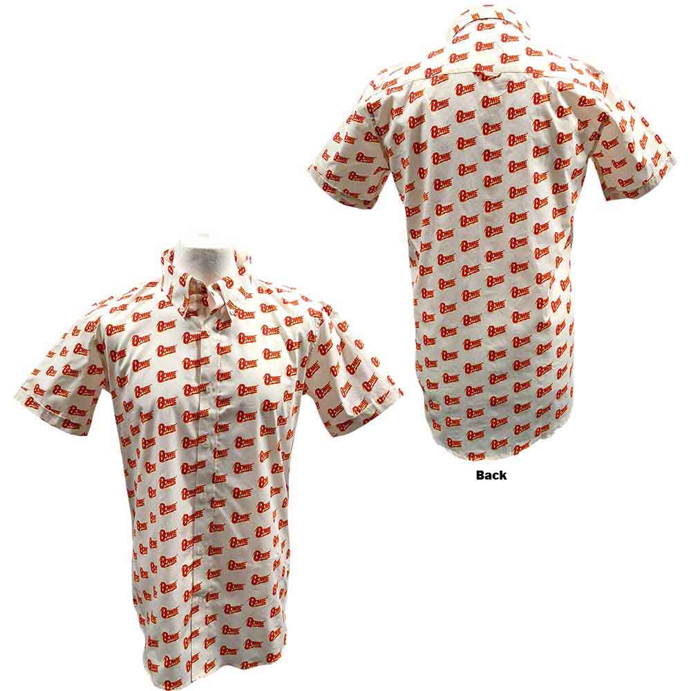 David Bowie Unisex Casual Shirt: Logo Pattern (White) (All Over Print)