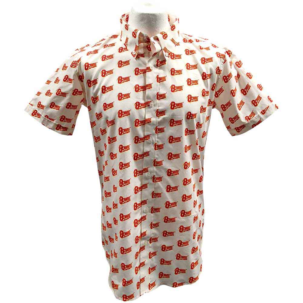 David Bowie Unisex Casual Shirt: Logo Pattern (White) (All Over Print)