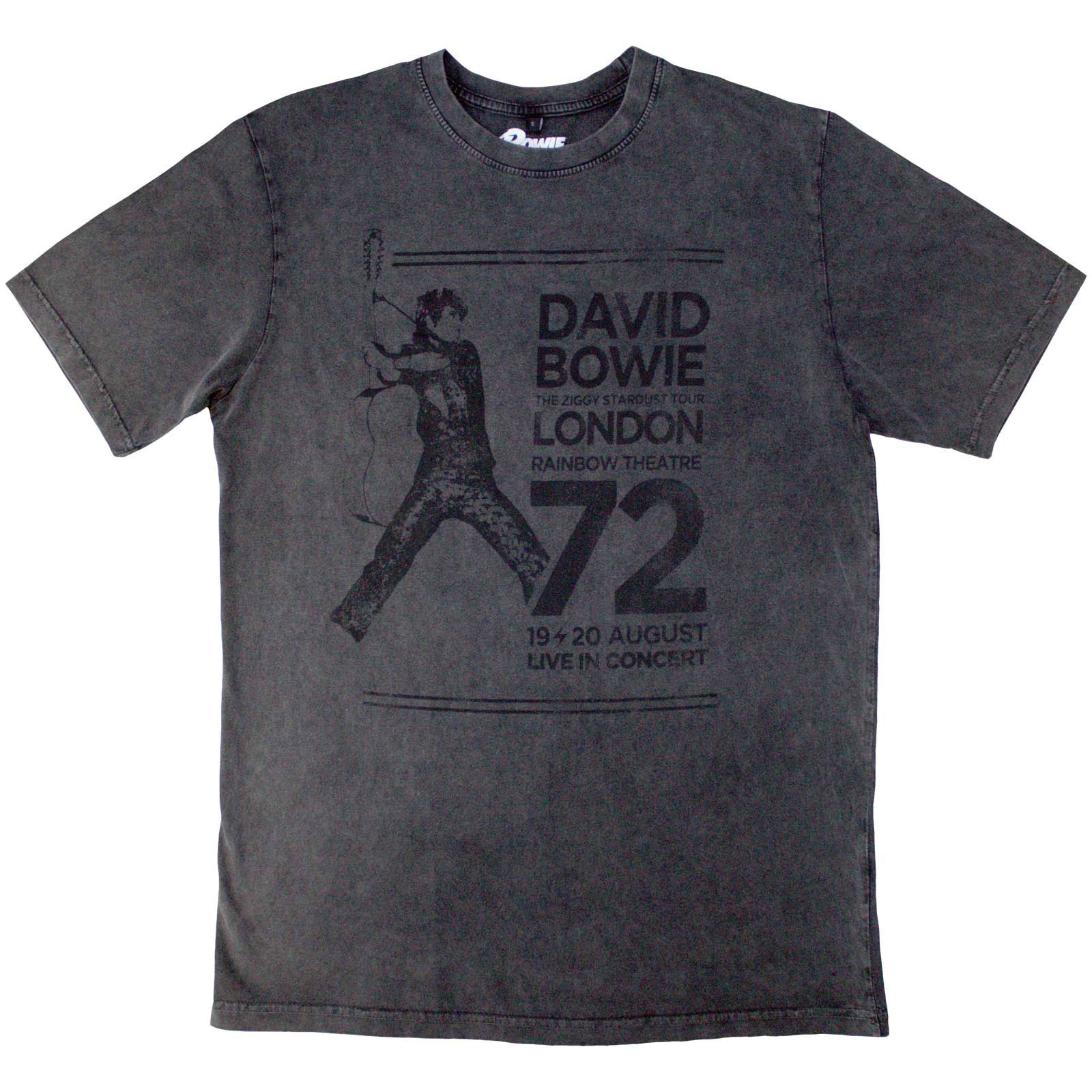 David Bowie Unisex Stone Wash T-Shirt: Rainbow Theatre (Charcoal Grey)