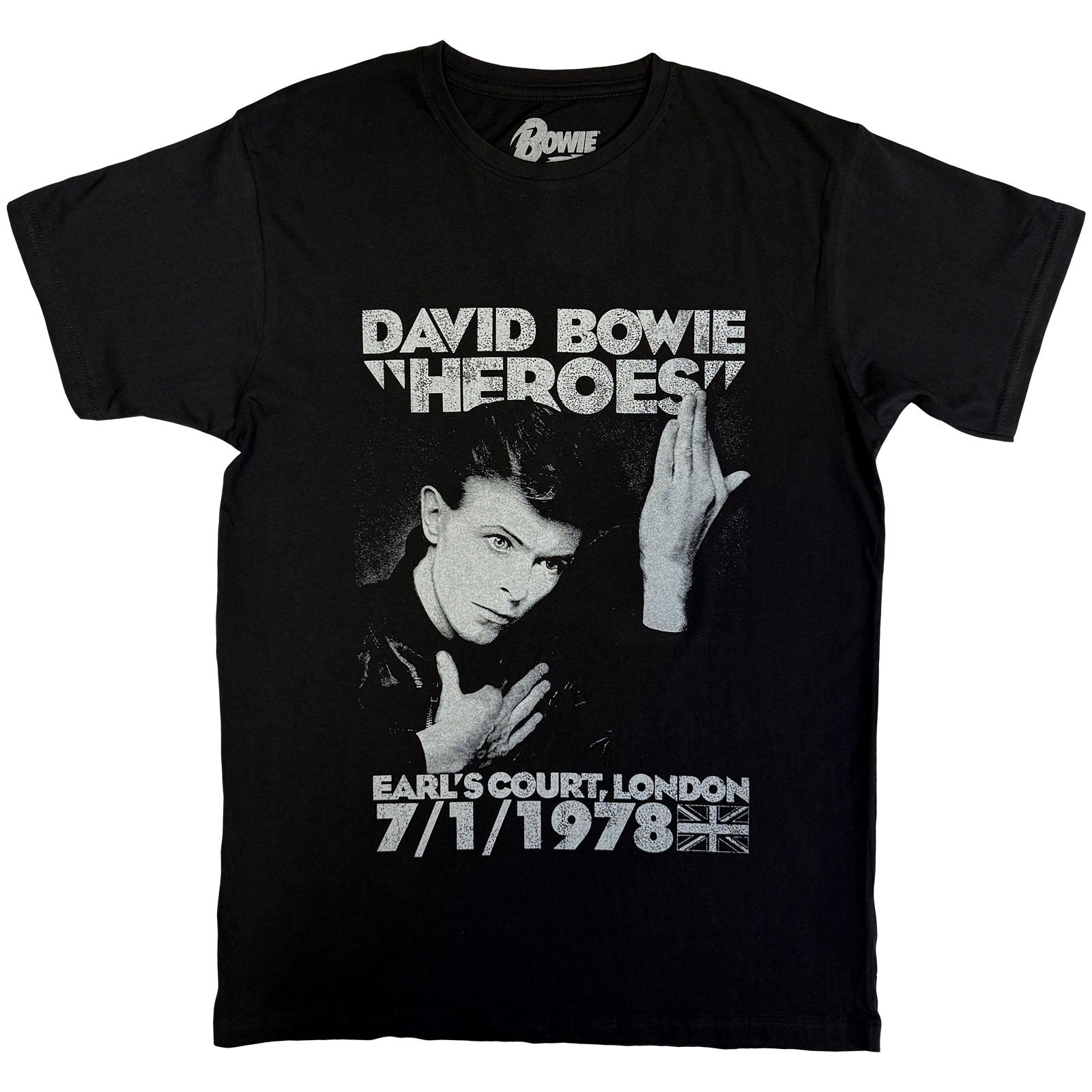 David Bowie Unisex T-Shirt: Heroes Earls Court (Black)