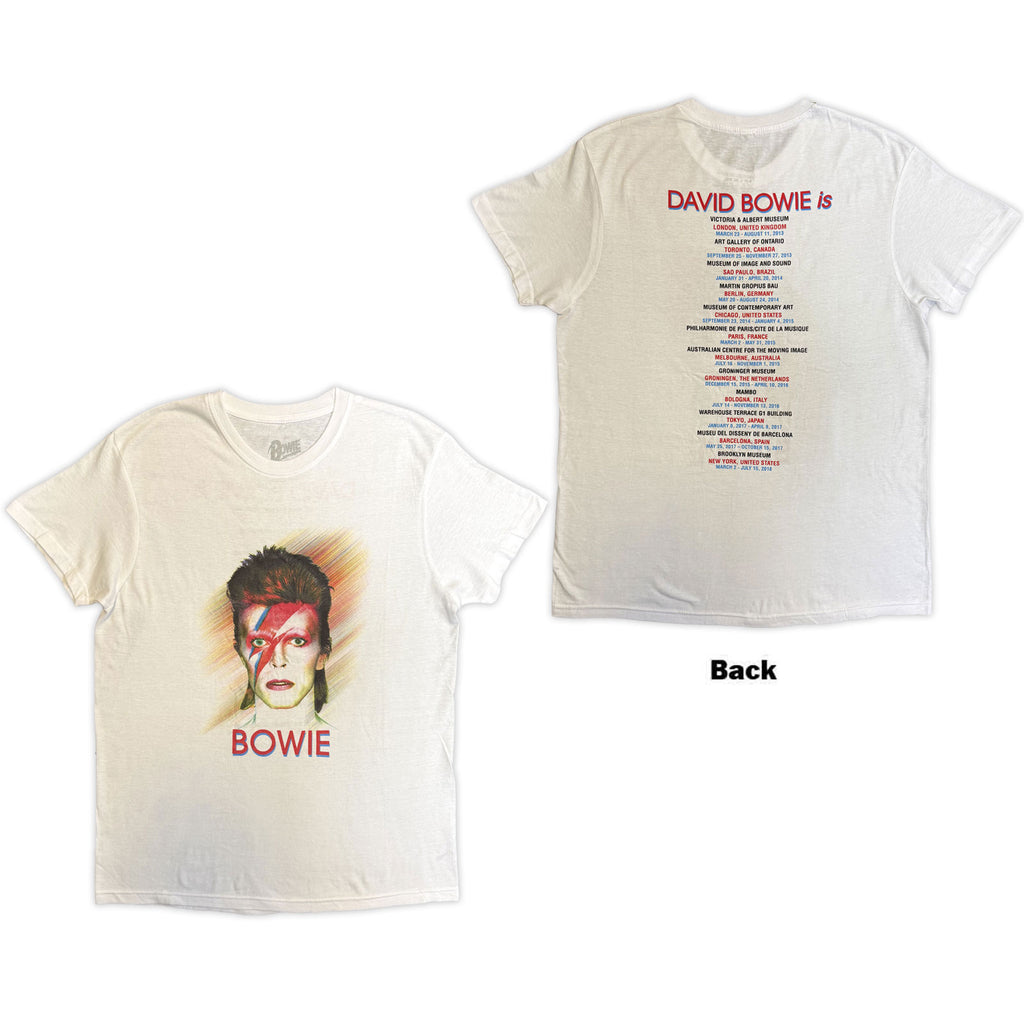 David Bowie Unisex T-Shirt: Bowie Is (White) (Back Print)