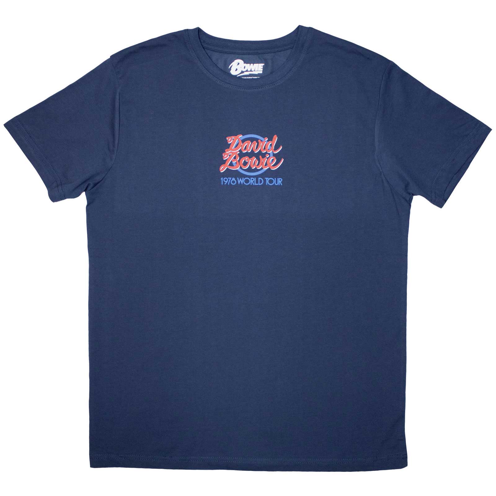 David Bowie Unisex T-Shirt: Mini 1978 World Tour Logo (Denim Blue)