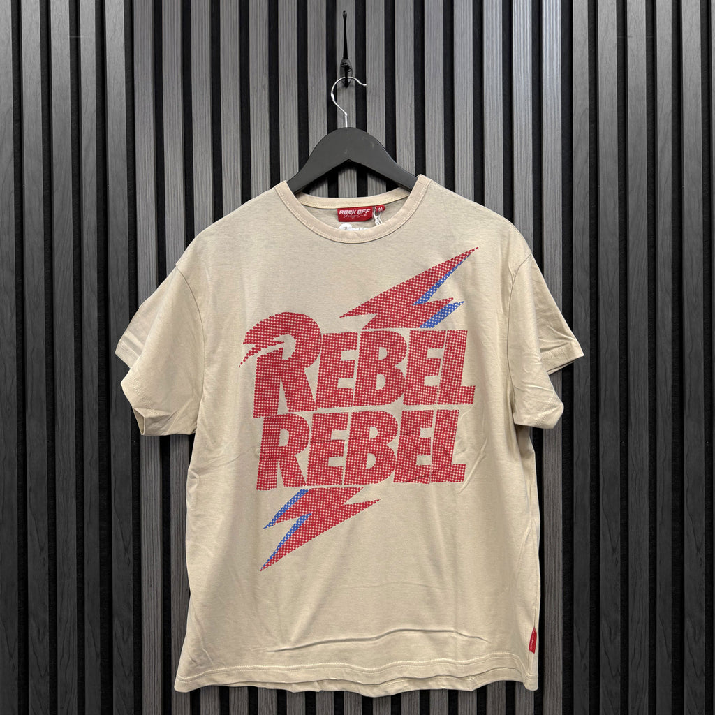 David Bowie Ladies Unplugged T-Shirt: Rebel Rebel Lightning Bolt (Natural)