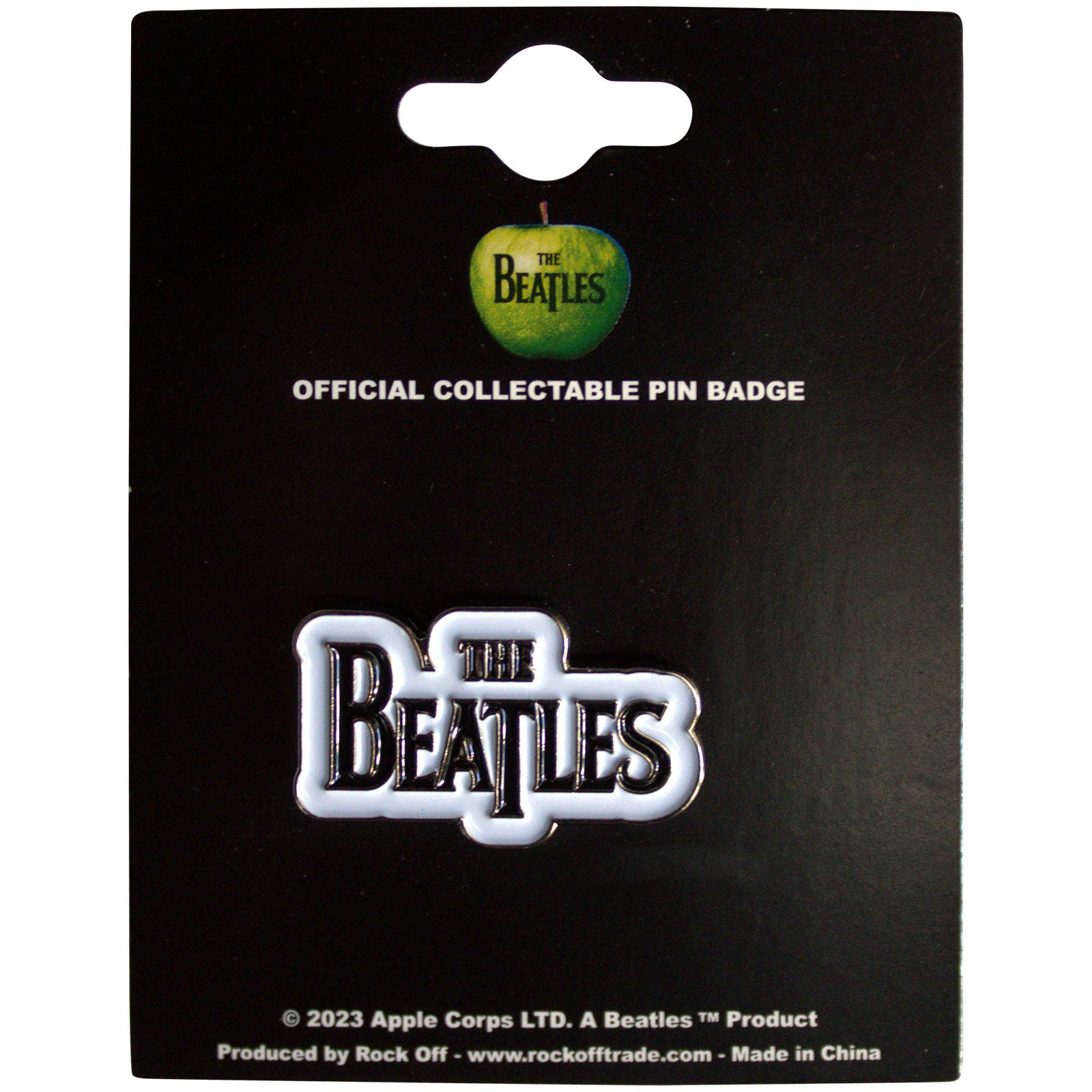 The Beatles Pin Badge: Drop T Logo (White on Black)