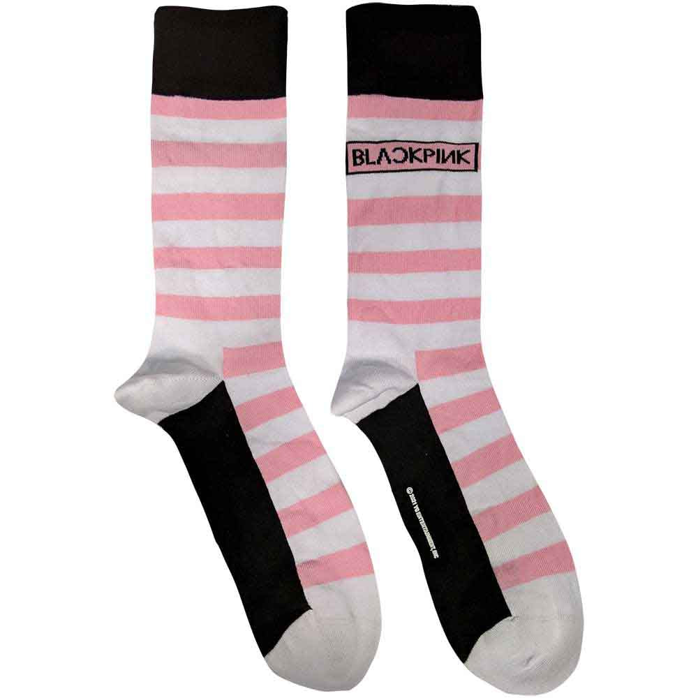 BlackPink Unisex Ankle Socks: Stripes & Logo (White) (UK Size 7 - 11)