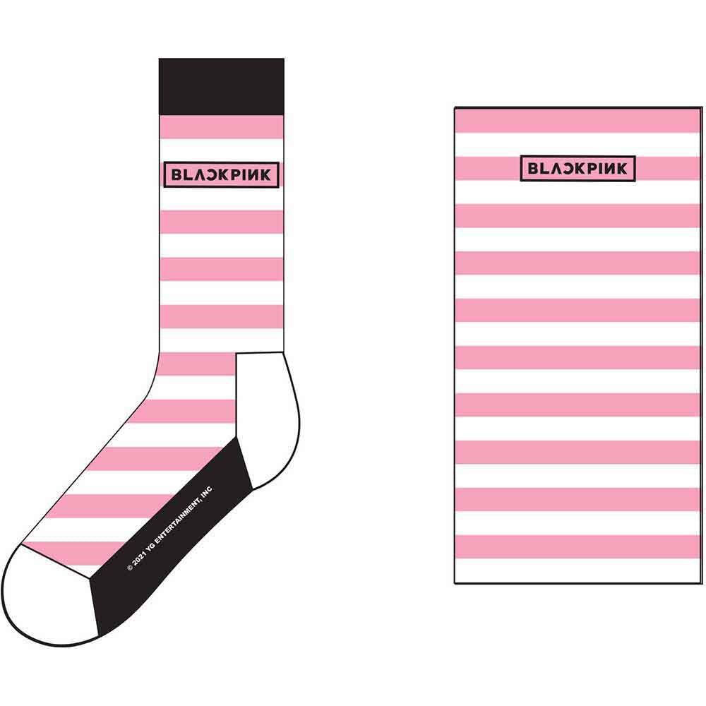 BlackPink Unisex Ankle Socks: Stripes & Logo (White) (UK Size 7 - 11)