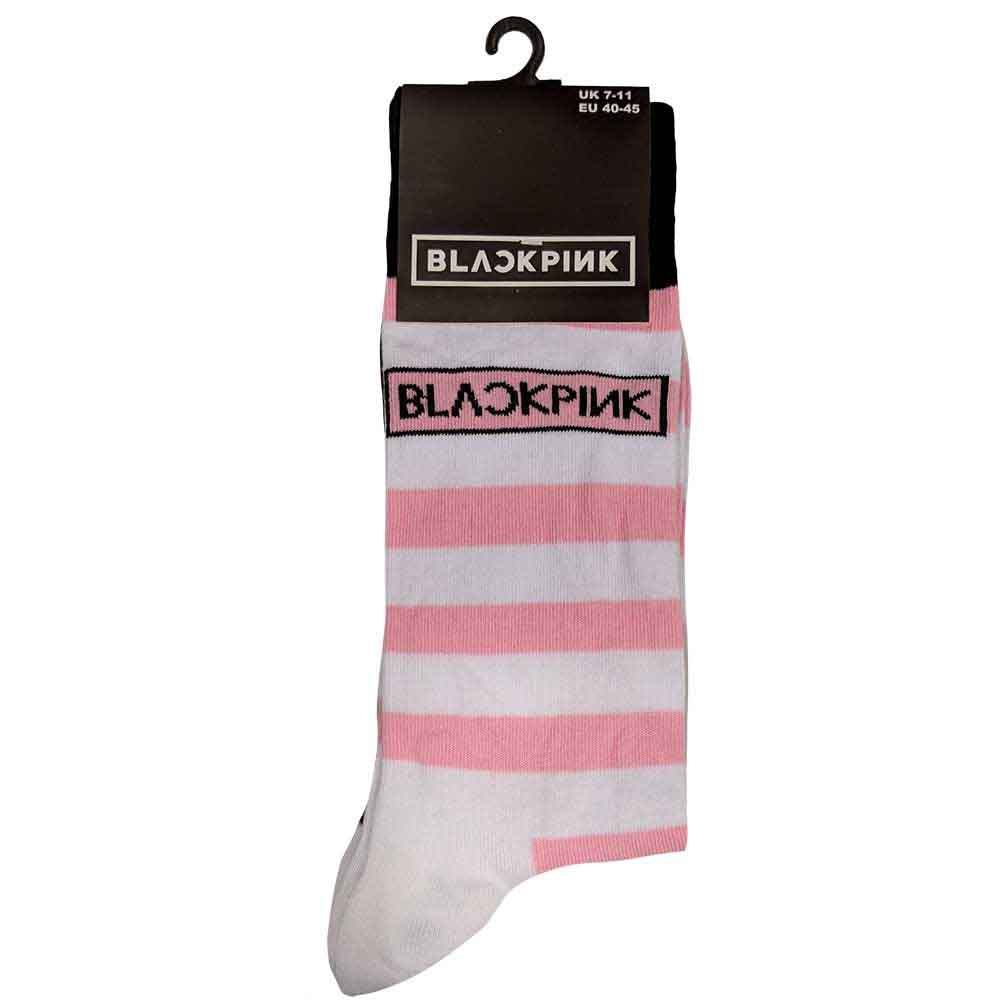 BlackPink Unisex Ankle Socks: Stripes & Logo (White) (UK Size 7 - 11)
