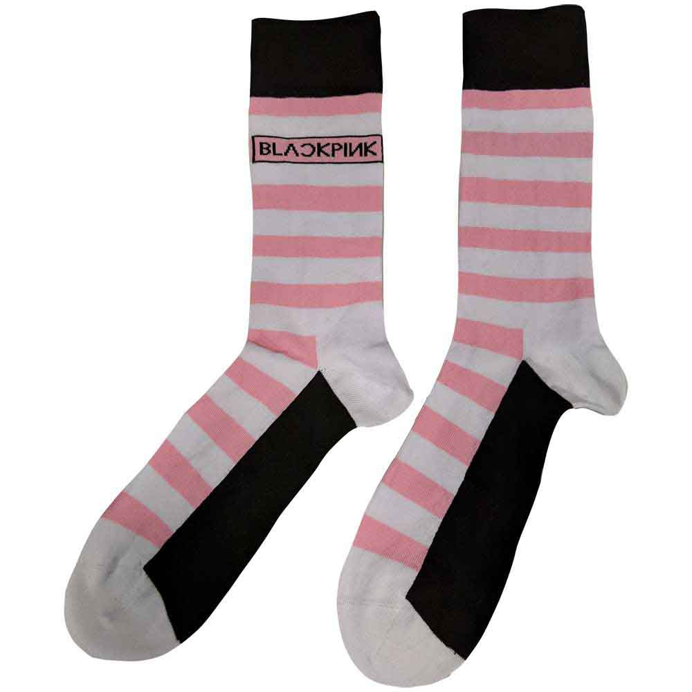 BlackPink Unisex Ankle Socks: Stripes & Logo (White) (UK Size 7 - 11)