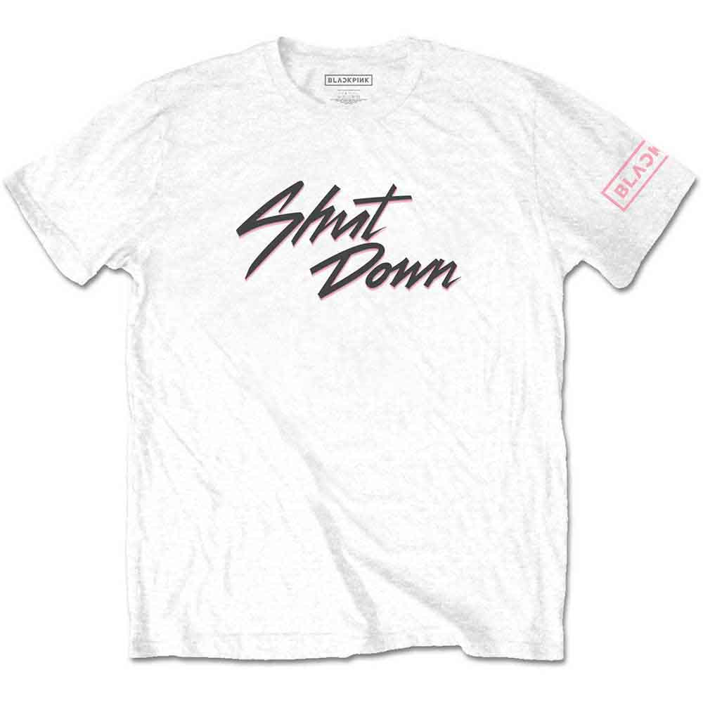 BlackPink Unisex T-Shirt: Shut Down (White) (Sleeve Print)