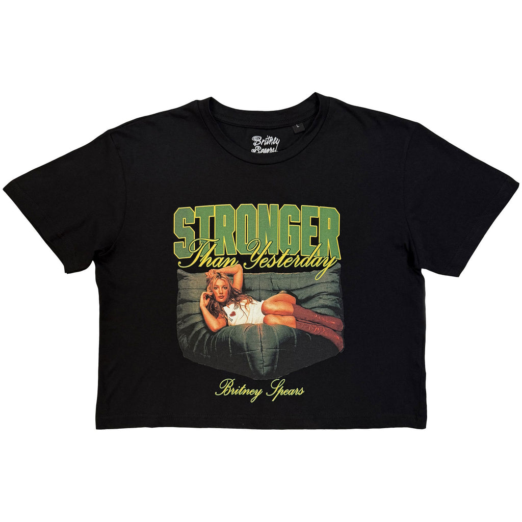 Britney Spears Ladies Crop Top: Stronger Than Yesterday (Black)