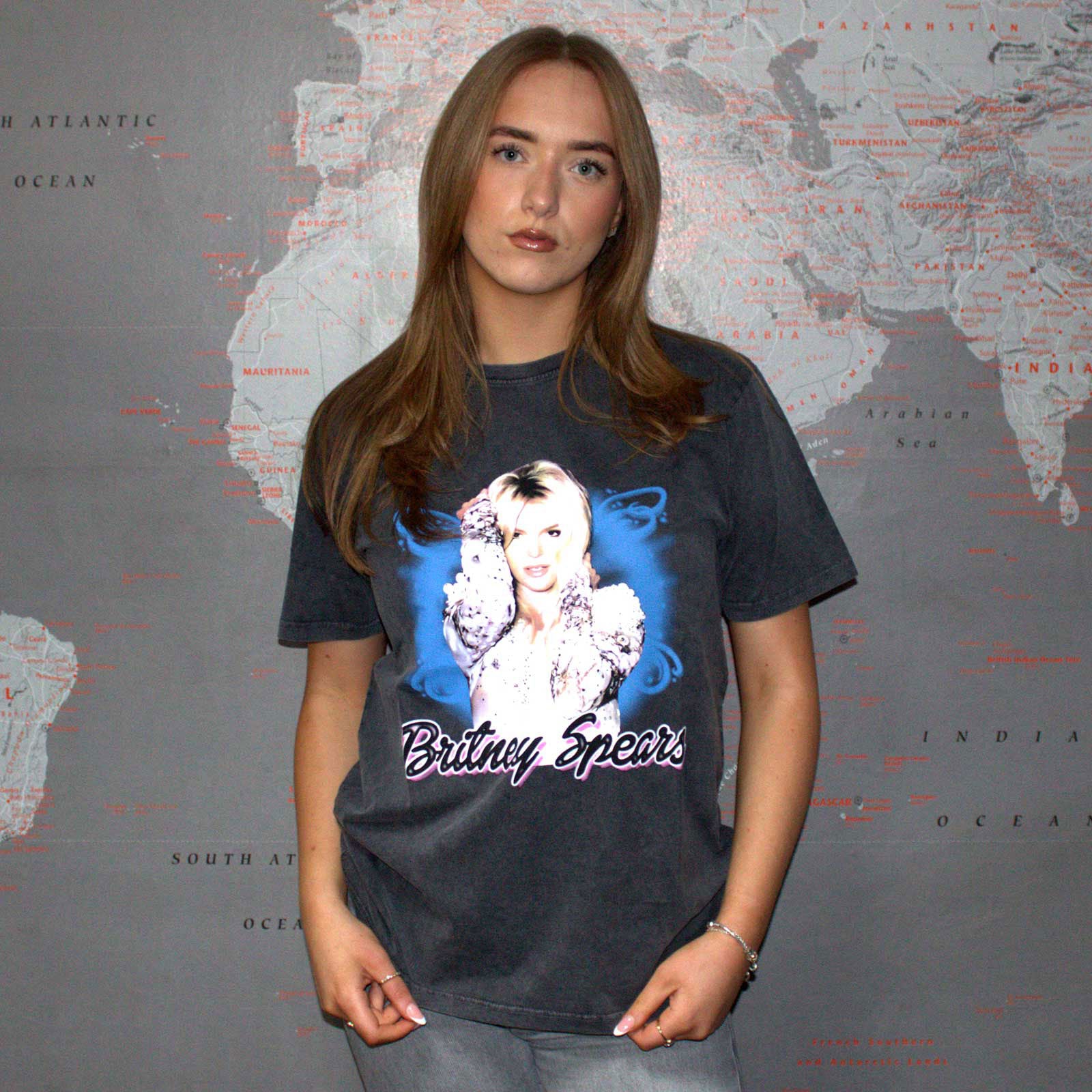 Britney Spears Unisex Stone Wash T-Shirt: Airbrushed (Charcoal Grey)