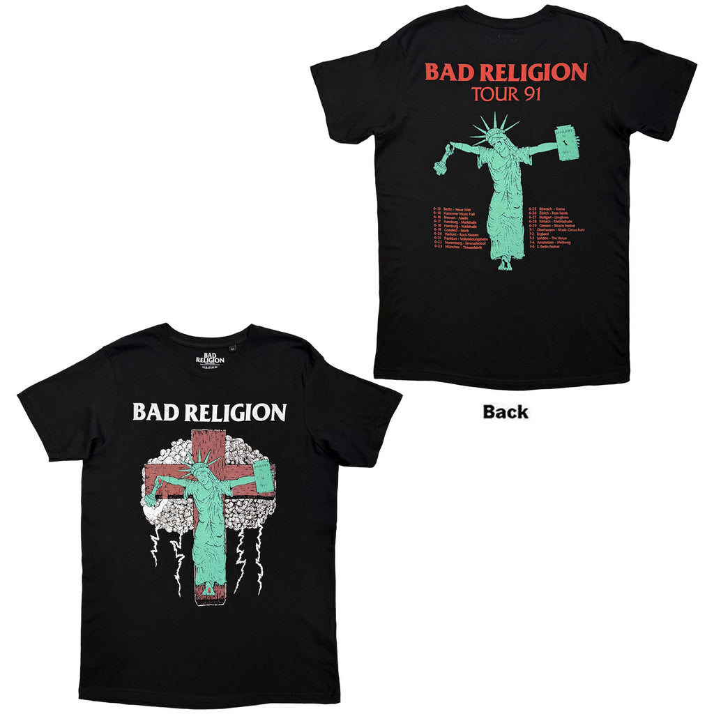 Bad Religion Unisex T-Shirt: Liberty '91 Tour (Black) (Back Print)