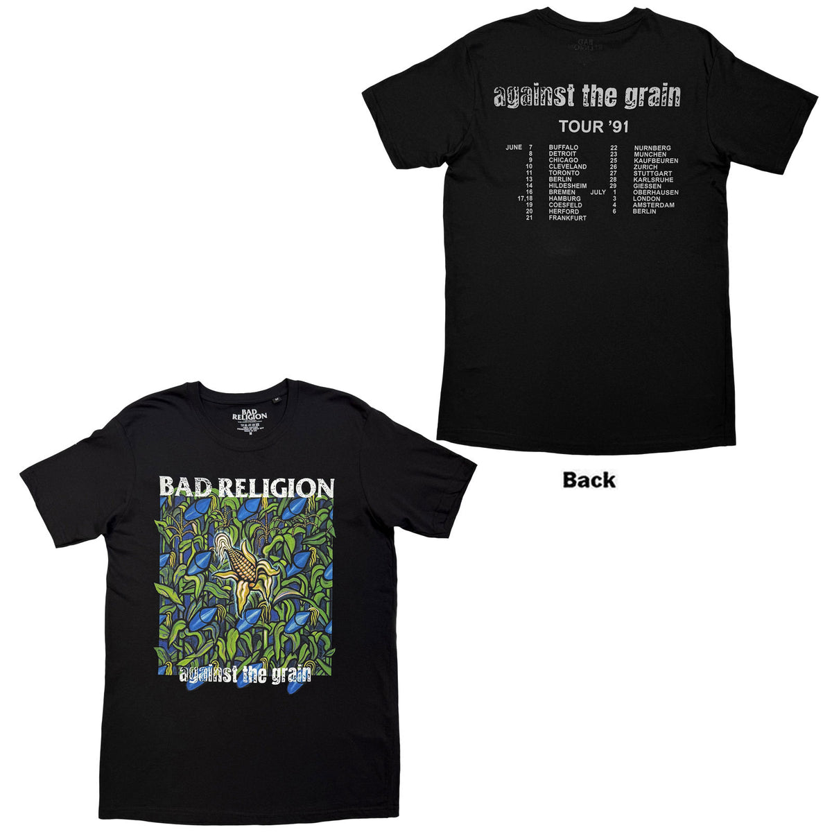Bad Religion Unisex T-Shirt: Against The Grain (Black) (Back Print)