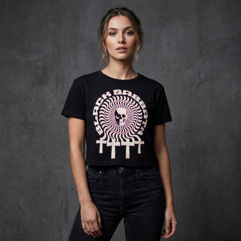 Black Sabbath Ladies Crop Top: Hypnotic Skull (Black)