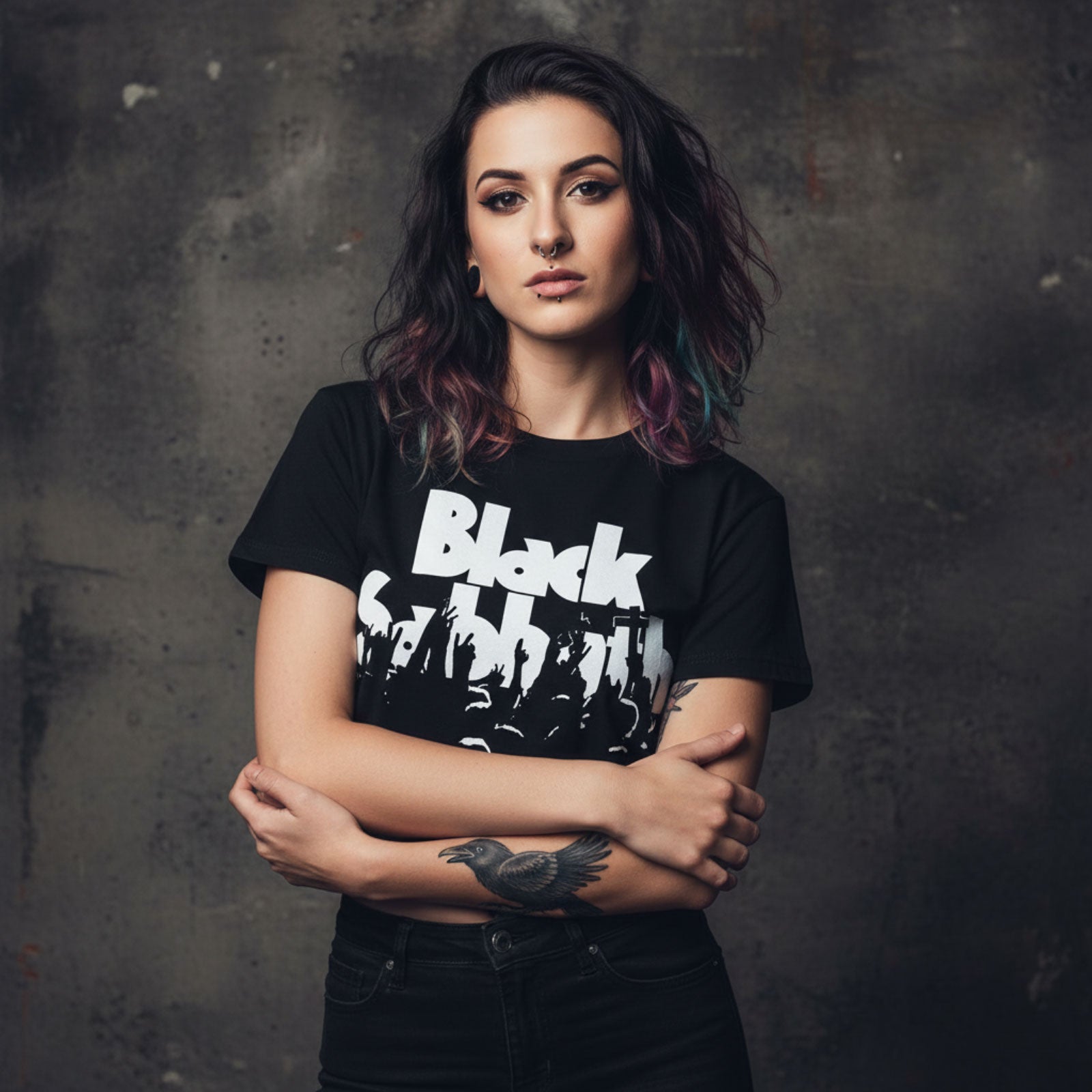 Black Sabbath Ladies Crop Top: California Audience (Black)