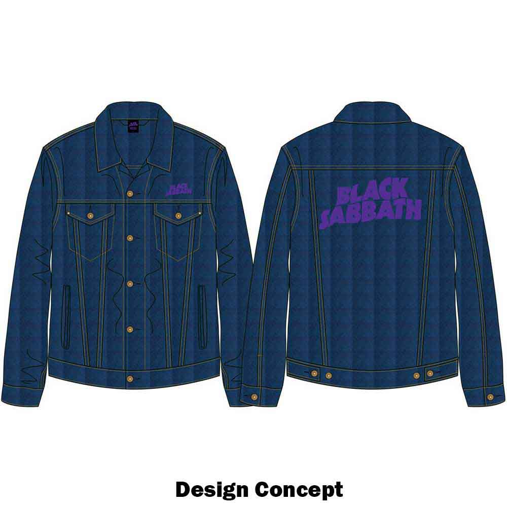 Black Sabbath Unisex Denim Jacket: Wavy Logo (Denim Blue) (Back Print)