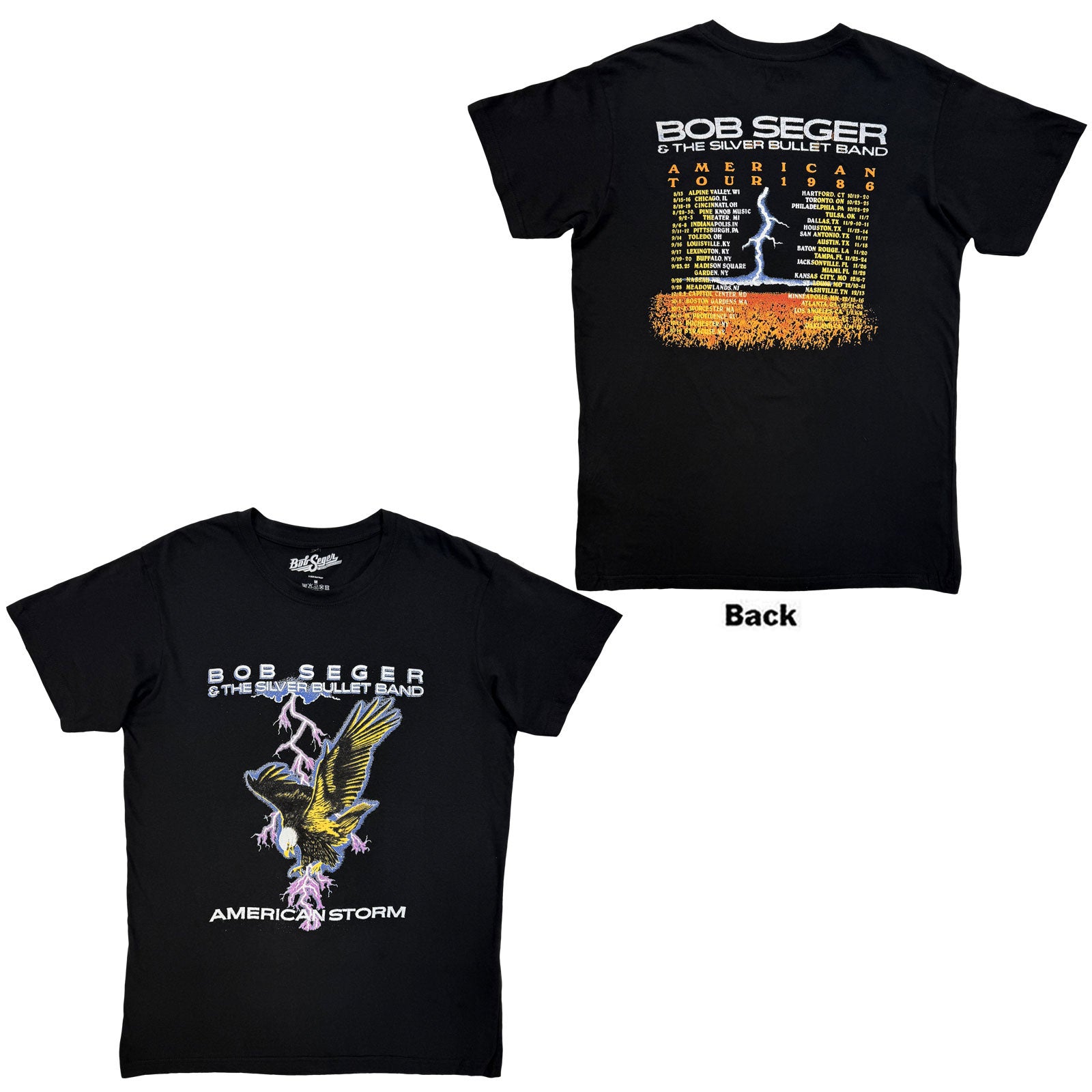Bob Seger & The Silver Bullet Band Unisex Premium Carbon T-Shirt: American Storm (Black) (Back Print)